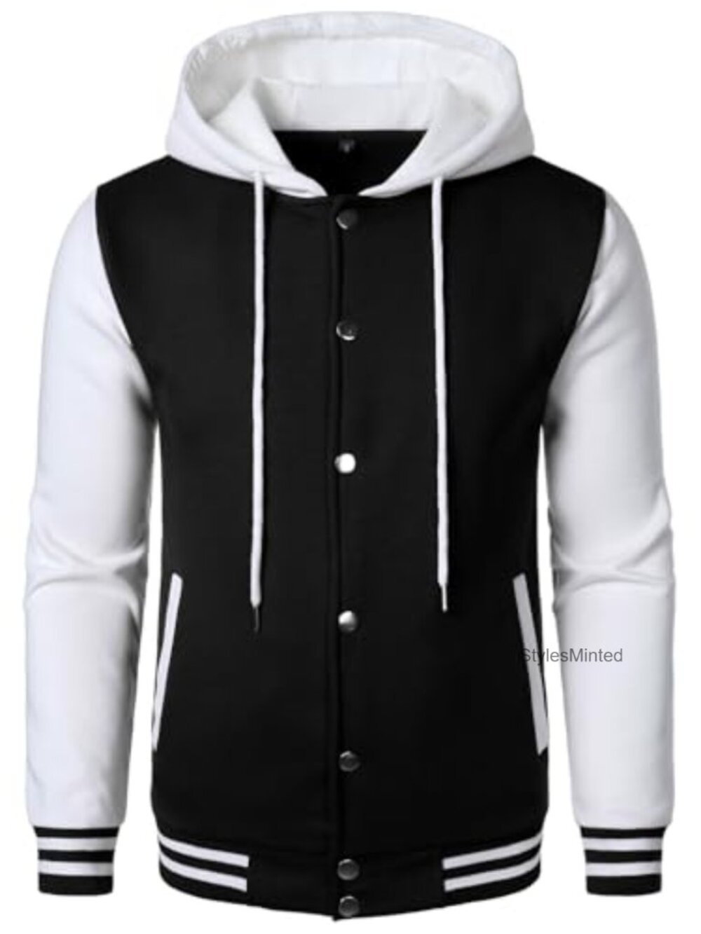 Varsity Bomber Jacket Cotton Blend Letterman Hoodie with Hood